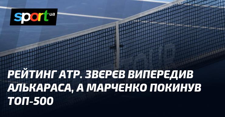 ATP рейтинг: Звєрєв обійшов Алькараса, тоді як Марченко втратив позиції і залишив топ-500.